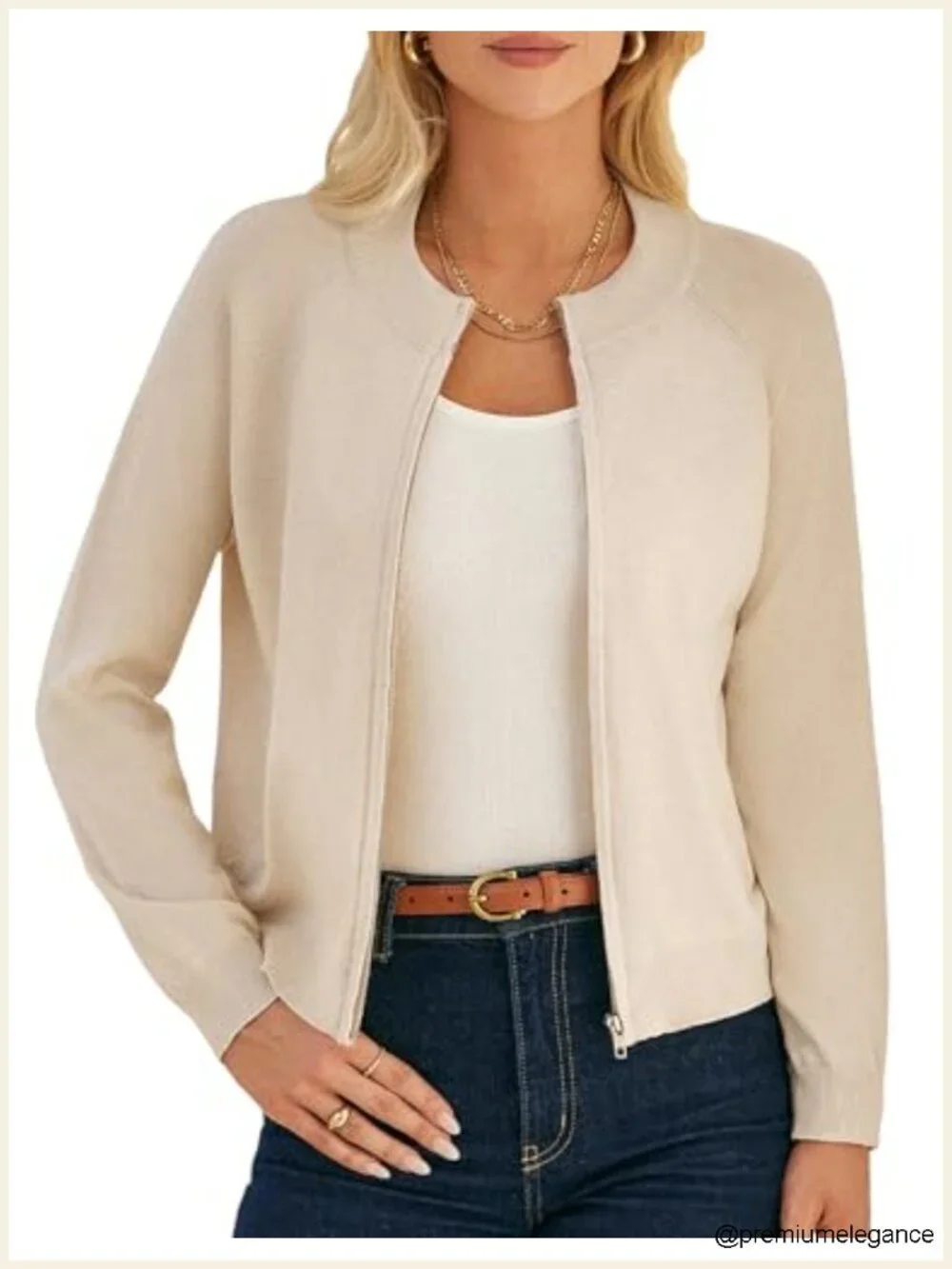 Long Sleeve Zip Up Cardigan Sweater Lightweight Knitted Jacket